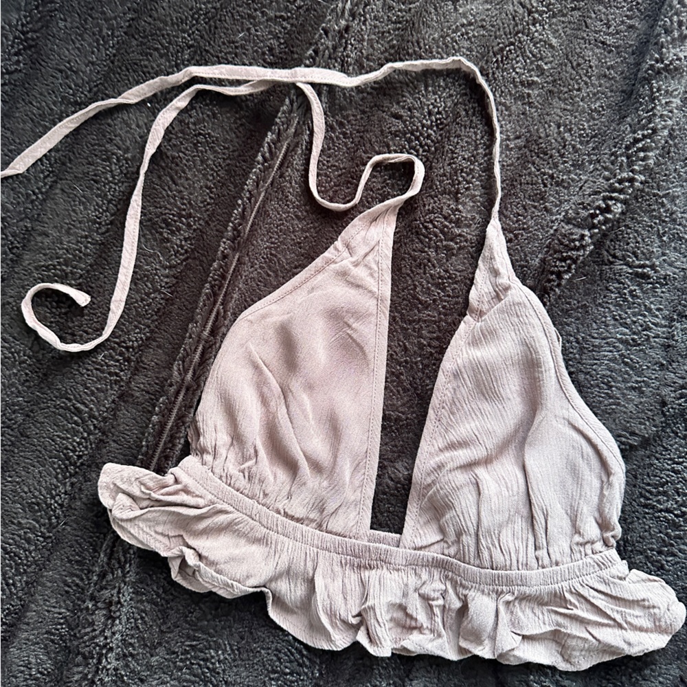 Garage Ruffled Triangle Bralette - dusty purple